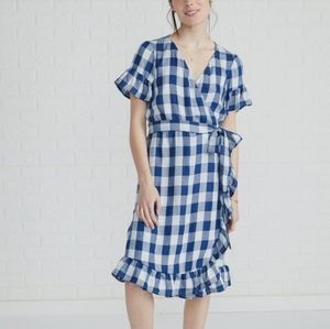 Amour Vert Gingham Plaid Wrap Dress